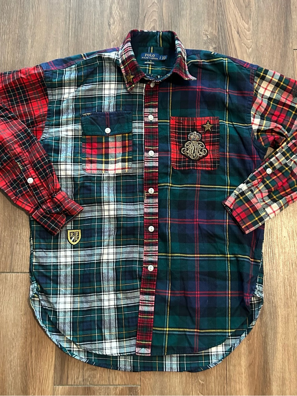 Ralph Lauren Men's Multi-Panel Plaid Button-Down Shirt in Green, Red & Navy